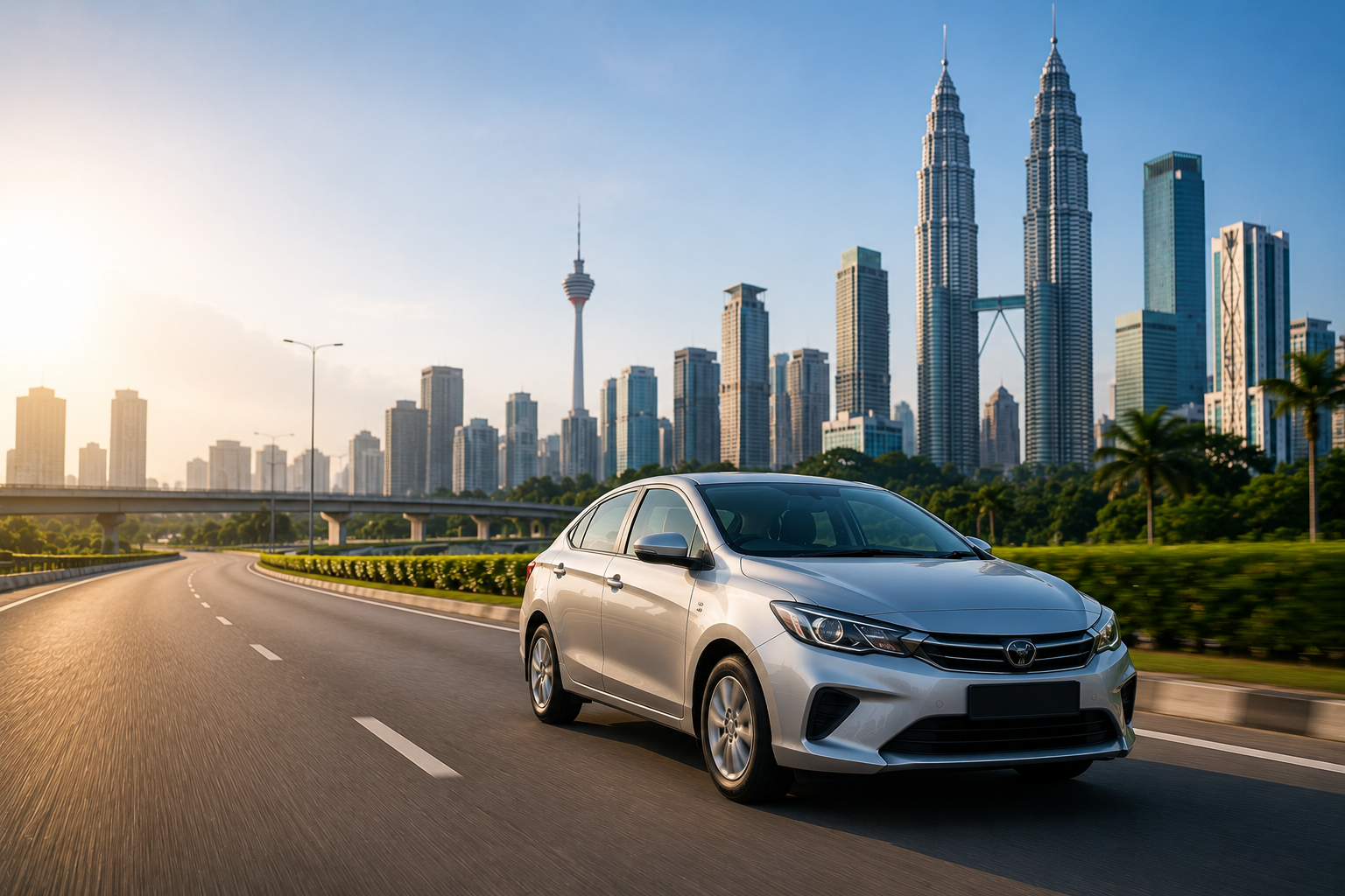 Kereta sewa di jalan bandar Kuala Lumpur